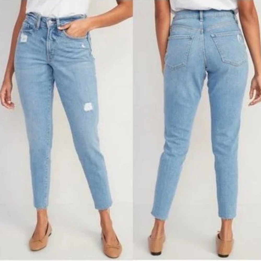 Old Navy High-Rise O.G Straight Leg Ankle Jeans Curvy Distressed Blue, 18 Petite - Picture 1 of 9